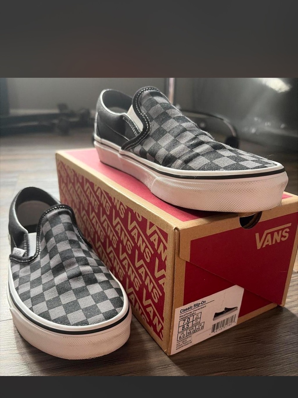 Vans Slip-On Checkerboard Canvas Loafers - Black & Gray